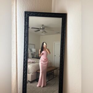 House of CB Pink Strapless Maxi Dress with Draped Waist